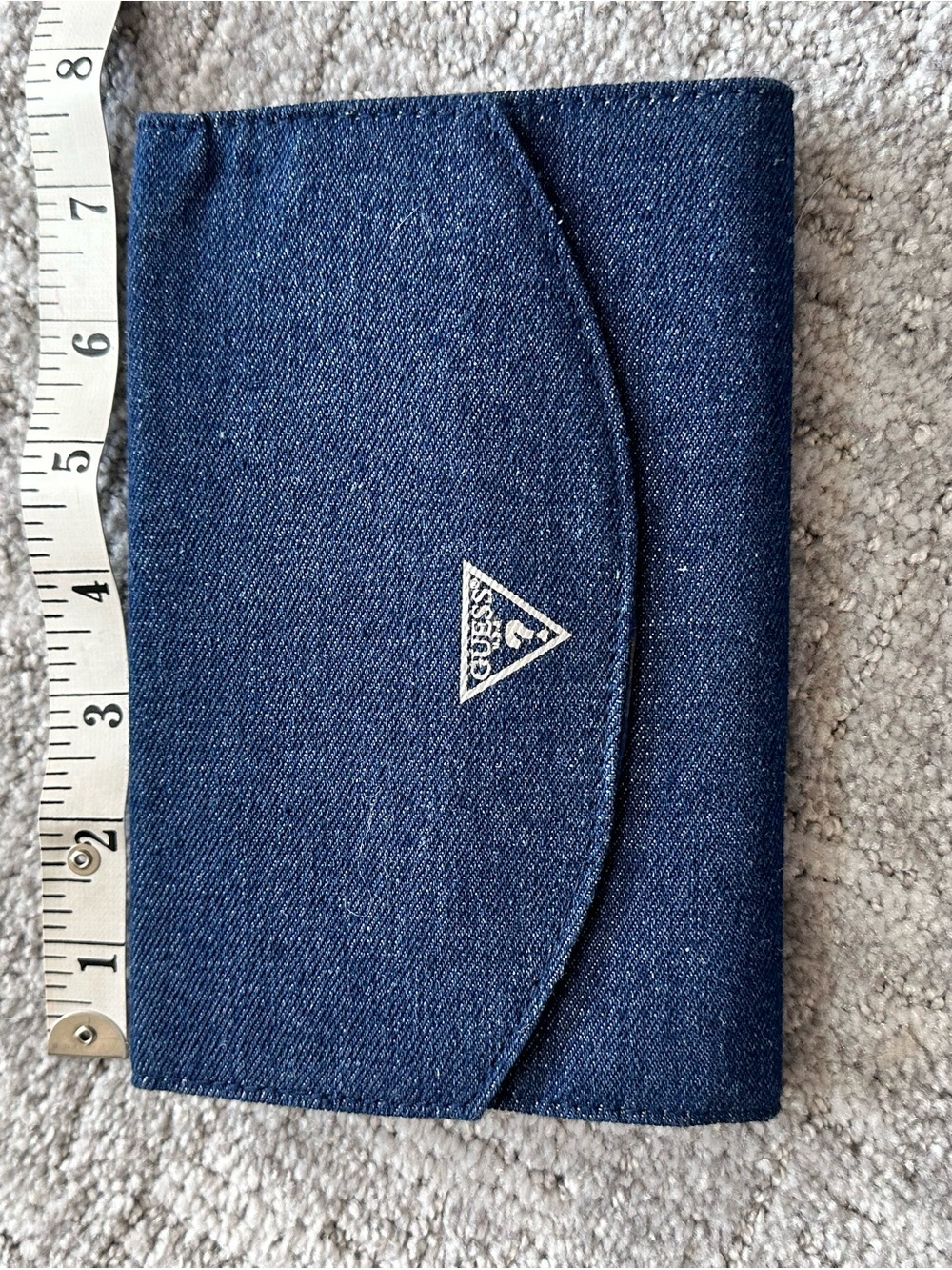 Guess Navy Denim Envelope Clutch Triangle Logo Structured Evening Bag - Picture 6 of 7